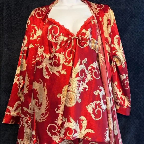 Vintage Escalier Red Asian PJ Set - Picture 2 of 12